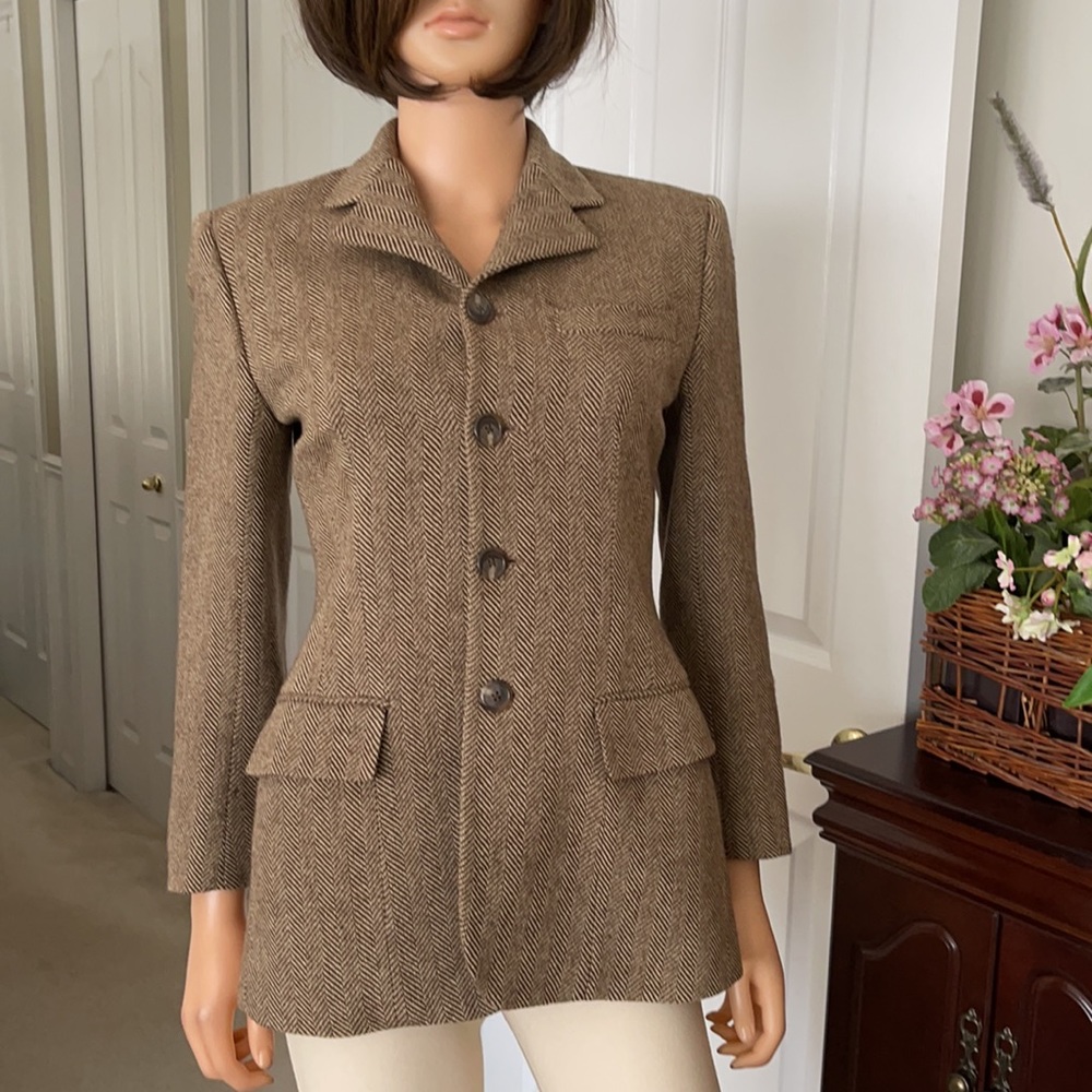 Ralph Lauren Blue Label Brown Wool Herringbone Blazer Jacket Tailored - Picture 2 of 13